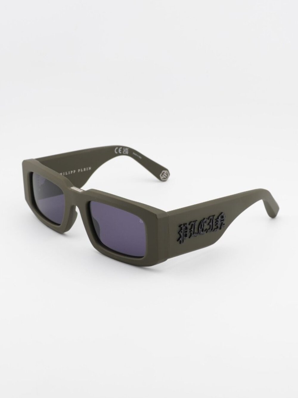 Philipp Plein SPP149 0C02 Unisex Sunglasses Green Rectangle Frame, Blue Lenses